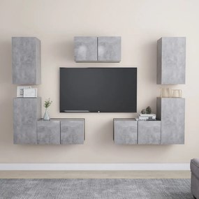 3079091 vidaXL Set de dulapuri TV, 7 piese, gri beton, lemn prelucrat