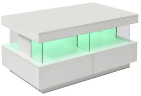 Măsuță de cafea modernă cu iluminare LED și rafturi din acril, 100x60x49,5 cm, albă