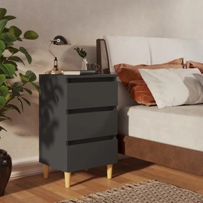 805891 vidaXL Noptieră cu picioare lemn masiv, gri, 40x35x69 cm
