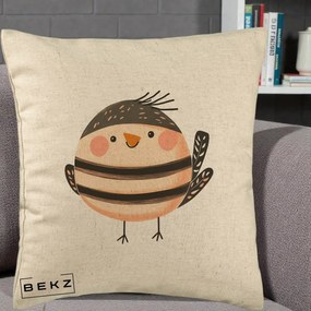 Perna Decorativa Pui Kawaii Bej-Negru Dungat, 40x40 cm, Bej, Husa Detasabila, Perna Inclusa, BEKZ®