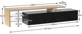 Mobilă TV modernă de design, Negru+Culoare naturală | Aosom Romania
