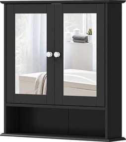 kleankin Dulap de baie cu oglindă Dulap de perete cu 2 uși Raft deschis Raft reglabil 56x13x58cm Negru | Aosom Romania