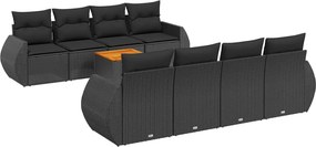 vidaXL Set mobilier de grădină cu perne, 9 piese, negru, poliratan