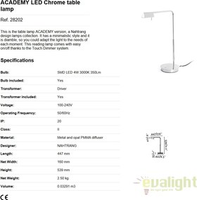 Lampa LED moderna / Veioza de birou touch dimmer ACADEMY crom 28202