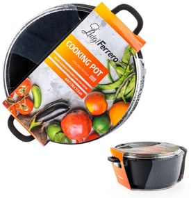 Cratiță Luigi Ferrero Hanna FR-245M 24x11.5 cm, 4.4 l, finisaj marmură, capac din sticlă cu gaură pentru abur, inducție, negru