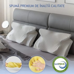 Perna cervicala ortopedica CERVI-SAN Memory Plus, doua inaltimi si suport brate, husa Tencel