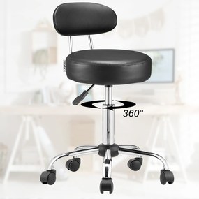 Casaria Taburet pe roți cu spătar ROLAND, Ø35cm, negru