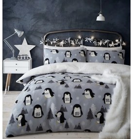 Lenjerie de pat din fleece gri 200x135 cm Cosy Penguin - Catherine Lansfield