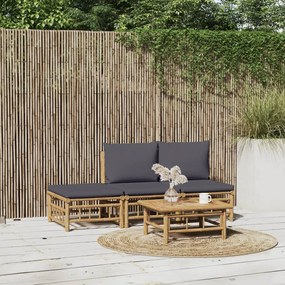3155235 vidaXL Set mobilier de grădină cu perne gri închis, 4 piese, bambus