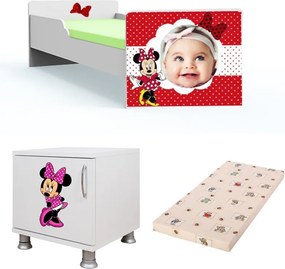 Pat tineret Minnie personalizat cu saltea si noptiera Cadou