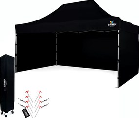 Cort de grădină 3x4,5m Oțel | Foișor pliabil rapid pentru evenimente și petreceri - cu 3 pereți - Negru