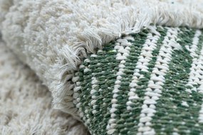 Covor ECO SISAL BOHO MOROC Caro 22312 franjuri - două niveluri de lână verde / cremă, covor reciclat