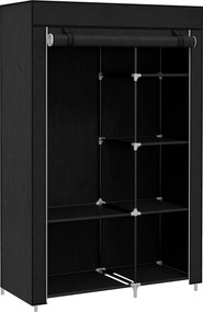HOMCOM Dulap Portabil din Material, Dulap cu 6 Rafturi Deschise, 1 Bară și Ușă cu Fermoar, 103x43x162,5 cm, Negru | Aosom Romania