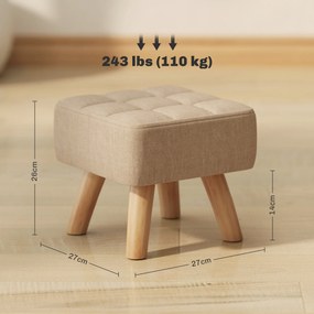 HOMCOM Puf pentru picioare din material cu aspect de in, 27x27x26 cm, cu picioare din lemn de arbore de cauciuc, suportă până la 110 kg, maro | Aosom Romania