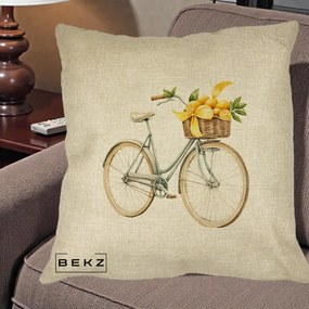 Perna Decorativa Bicicleta cu Cos de Lamai Mediteranean, 40x40 cm, Crem, Husa Detasabila, Perna Inclusa, BEKZ®