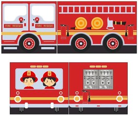 Set SCOTT este format din vagonul de dormit înalt cu tobogan și cortina de joacă FIRE TRUCK.