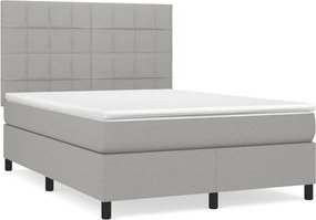 vidaXL Pat box spring cu saltea, gri deschis, 140x190 cm, textil