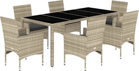 vidaXL Set mobilier grădină perne 7 piese gri deschis poliratan/sticlă