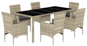 3278577 vidaXL Set mobilier grădină perne 7 piese gri deschis poliratan/sticlă