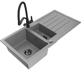 Mexen Andres chiuvetă granit 1,5-camere cu picurător și baterie de bucătărie Duo, gri - 6515-71-671701-70-B