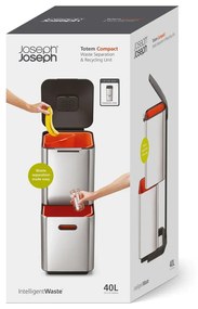 Coș de gunoi argintiu de reciclat din oțel 40 l Totem Compact – Joseph Joseph