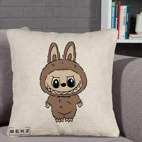 Perna Personalizata Labubu Maro Natural Solo, 40x40 cm, Bej Canapea, Husa Detasabila, Perna Inclusa, BEKZ®