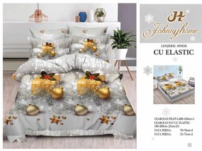 Set Lenjerie De Pat Craciun, Cu elastic, 6 Piese Pat 2 Persoane, Christmas Collection