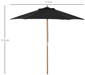Outsunny Umbrelă de soare Ø 250 cm, umbrelă de balcon cu mecanism de tragere cu sfoară, umbrelă de plajă din bambus rezistent la vânt, umbrelă de piață pentru balcon terasă grădină, Negru | Aosom Romania