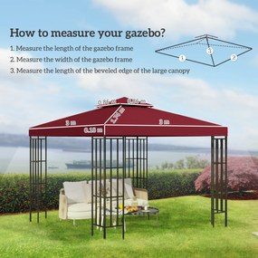 Outsunny Acoperiș pentru Foișor de Grădină Anti-UV din Poliester, 3x3m, Roșu | Aosom Romania