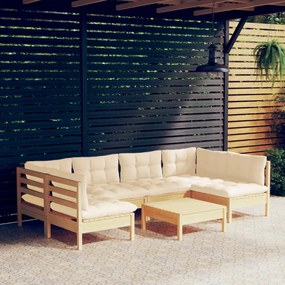 3097157 vidaXL Set mobilier grădină cu perne crem, 7 piese, lemn masiv pin
