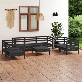 Set mobilier de gradina, 8 piese, negru, lemn masiv de pin Negru, 1