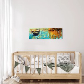 Tablou - Lacul cu bărci (cu ceas) (90x30 cm)