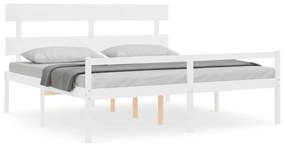3195372 vidaXL Cadru de pat senior cu tăblie, 200x200 cm, alb, lemn masiv