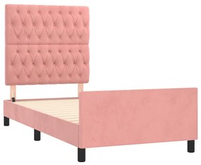 Cadru de pat cu tablie, roz, 90x190 cm, catifea Roz, 90 x 190 cm, Design cu nasturi