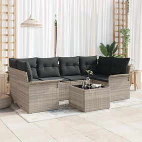 vidaXL Set de canapele pentru grădină 7 pcs Gri deschis Rattan poli