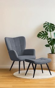 Fotoliu cu suport pentru picioare, ţesătură Velvet gri/negru, HABEN