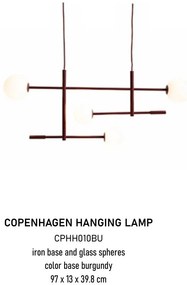 Lustra metal visiniu cu 4 globuri sticla Copenhagen