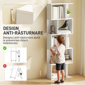 HOMCOM Raft pentru Cărți cu 5 Rafturi Separate, Bibliotecă în Formă de S din Lemn, 60x24x184,5 cm, Alb | Aosom Romania
