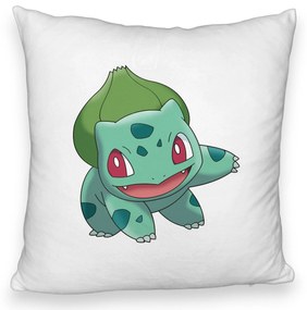 Perna Decorativa Fluffy, Model copii Bulbasaur, 40x40 cm, Alba, Husa Detasabila, Burduf