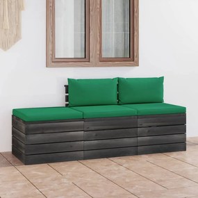 Set mobilier gradina din paleti, 3 piese, cu perne, lemn de pin Verde, 3