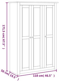 Sifonier cu 3 usi, gri, 118 x 50 x 171,5 cm, pin gama Panama Gri, 118 x 50 x 171.5 cm, 1