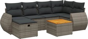 vidaXL Set canapele de grădină, 7 piese, cu perne, gri, poliratan