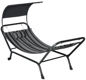 Outsunny Şezlong bain de soleil transat din oțel și poliester cu acoperiș și pernă, dim. 240L x 92l x 148H cm | Aosom Romania