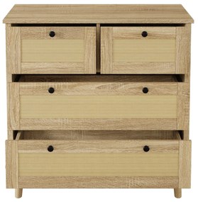 Comodă cu 4 sertare din ratan, 80x40x80 cm, Culoare naturală