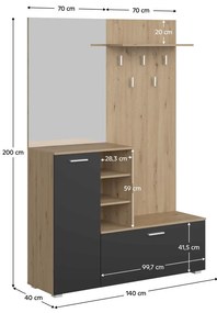 Set mobilier hol Vetlandi (stejar artisan + grafit) (cu oglindă). 1116557