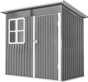 Outsunny magazie grădină căsuță de grădină pentru unelte cu ușă largă și fereastră, 221x133x190 cm gri închis | Aosom Romania