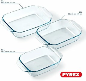 Pyrex Set de 3 vase de sticlă pentru cuptor, 2 l +3 l + 4 l