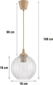 Brilagi - Candelabru LED pe cablu RETRO GLASS 1xE27/60W/230V Ø 18 cm bej/transparent