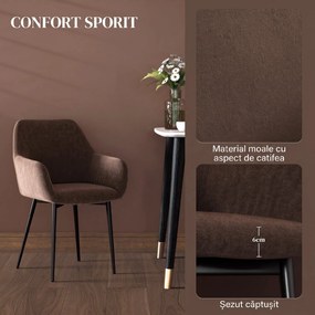 HOMCOM Set 2 Scaune de Dining Tapițate în Stil Nordic cu Brațe și Picioare din Oțel, 54x57x80 cm, Maro | Aosom Romania