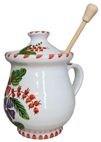 Recipient pentru miere cu lingură de lemn model Flori de Câmp